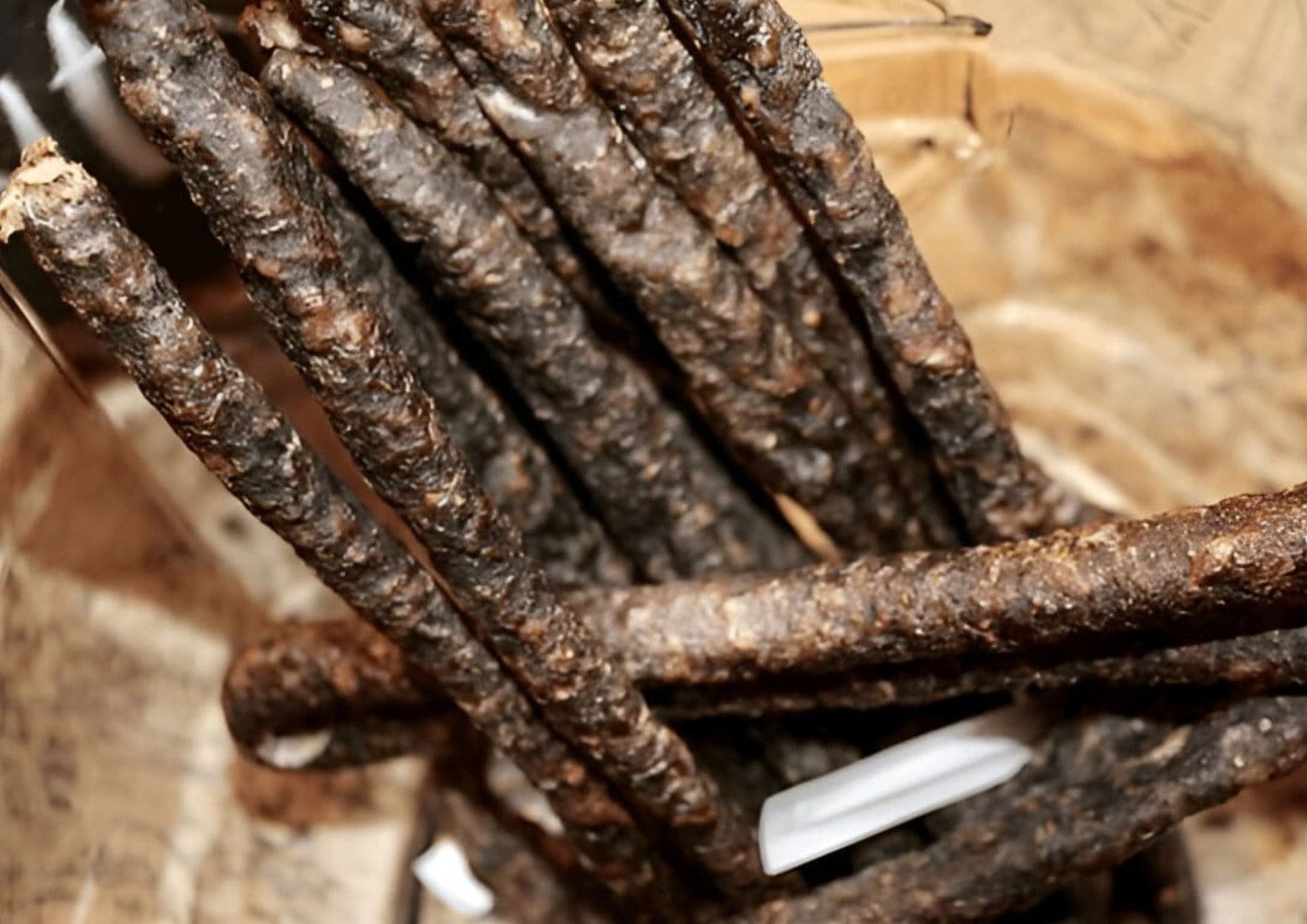 Droewors stacked in a vertical setting