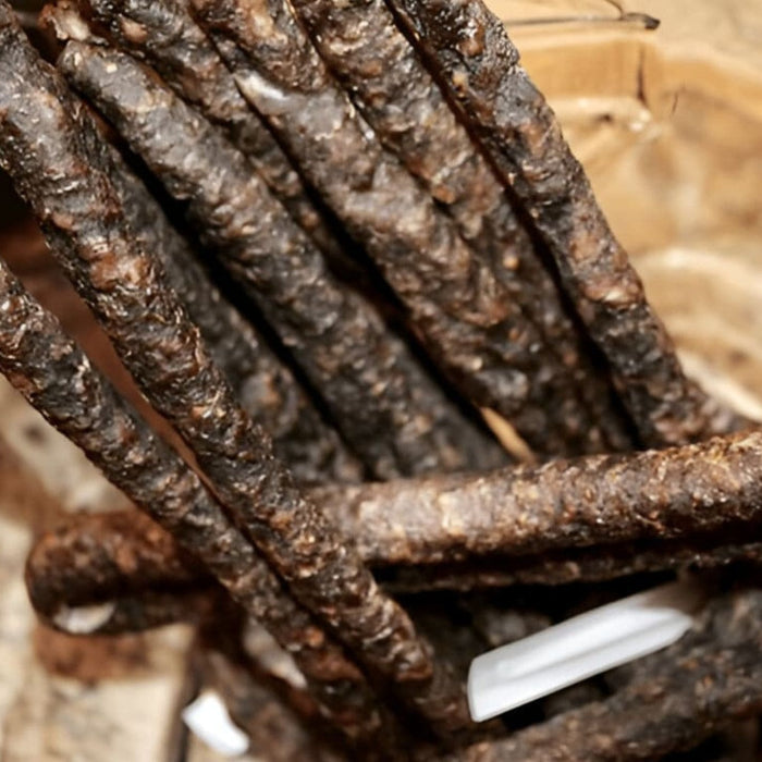 Droewors stacked in a vertical setting