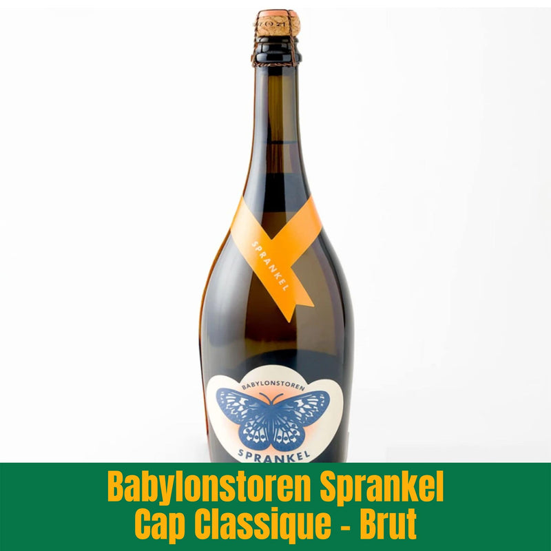 Bottle of Babylonstoren Spankel Cap Classique Brut on a white background