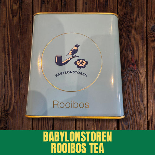 Babylonstoren Rooibos tea tin on a wooden background