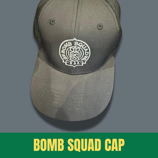 Black cap with 'Bomb Squad Cap' text and logo on a gray background