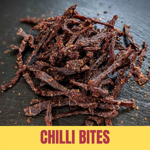 Chilli bites on a dark surface with 'Chilli Bites' text below.
