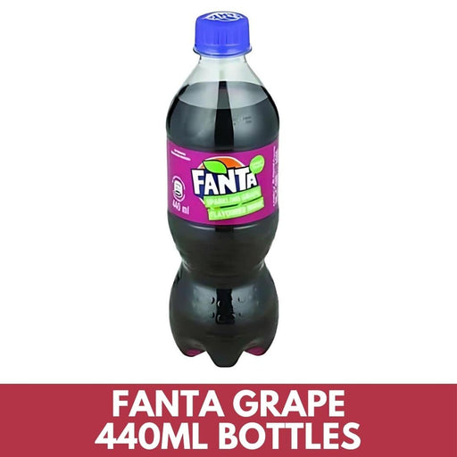 Fanta Grape 440ml bottle on a white background