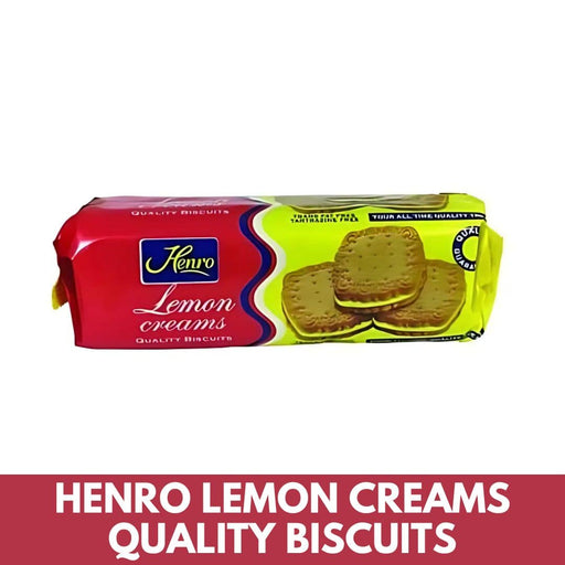 Pack of Henro Lemon Creams quality biscuits on a white background
