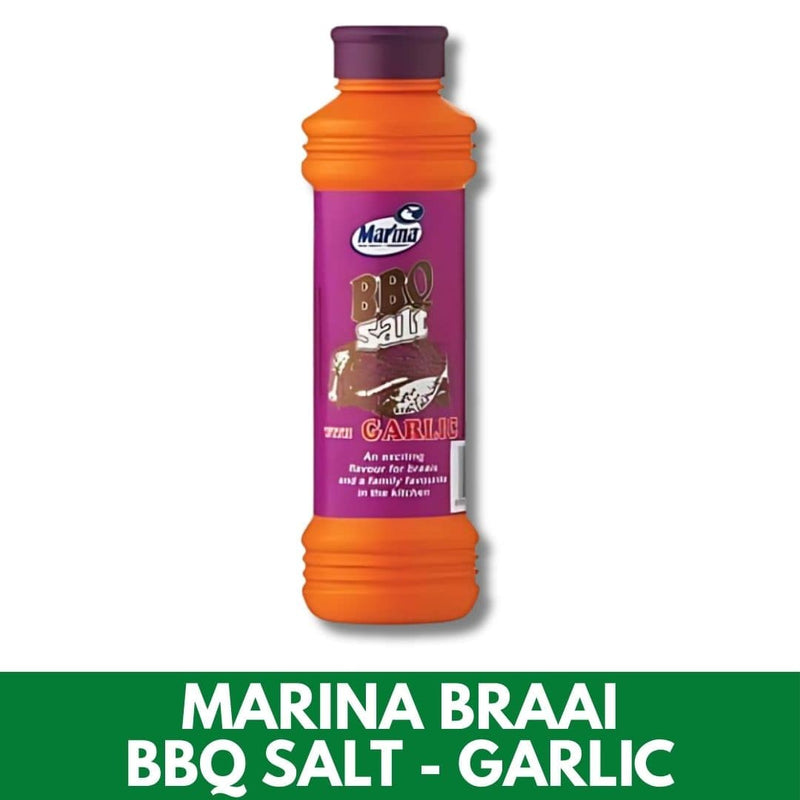 Bottle of Marina Braai BBQ Salt Garlic on a white background