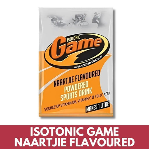 Isotonic Game Naartjie Flavoured powdered sports drink package on a white background
