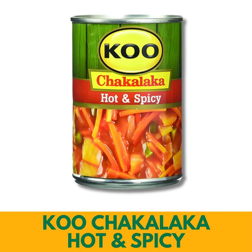 Can of KOO Chakalaka Hot & Spicy on a white background