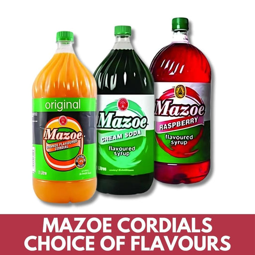 Three bottles of Mazoe cordials with different flavors on a white background