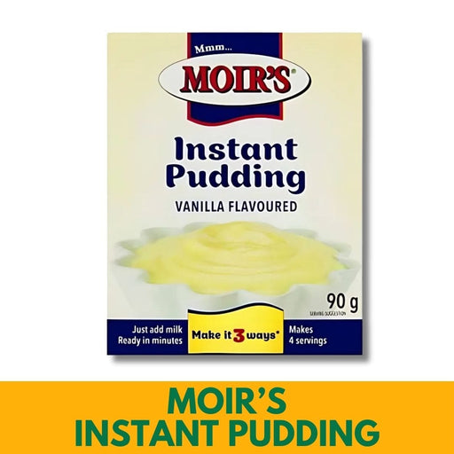 Box of Moir's Instant Vanilla Pudding on a white background