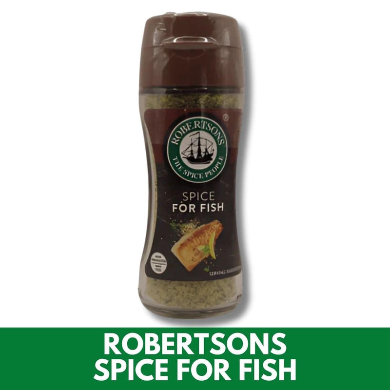 Spice container for fish with 'Robertsons' branding on a white background