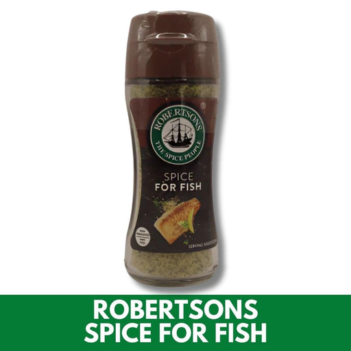 Spice container for fish with 'Robertsons' branding on a white background