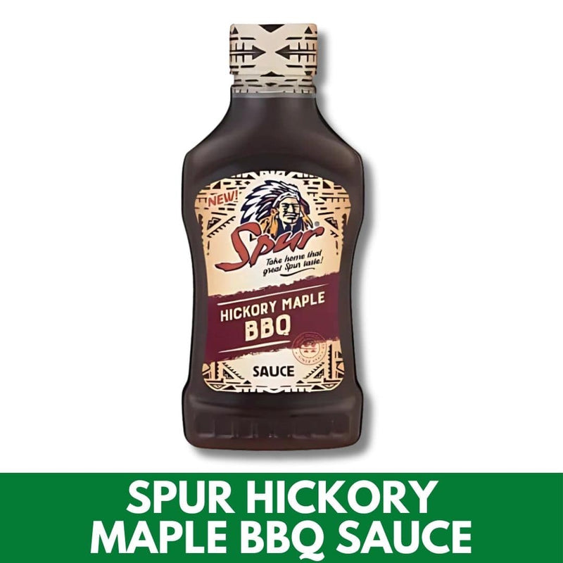 Bottle of Spur Hickory Maple BBQ Sauce on a white background