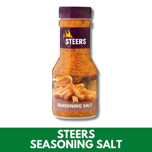 Bottle of Steers seasoning salt on a white background