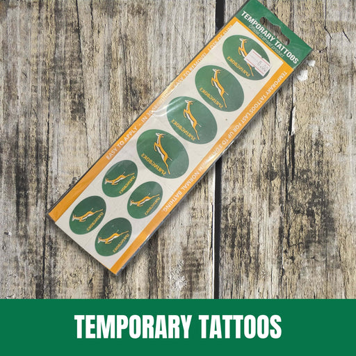 Pack of temporary tattoos on a wooden surface with 'Temporary Tattoos' text at the bottom.