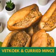 Vetkoek & Mince Baps on a white surface